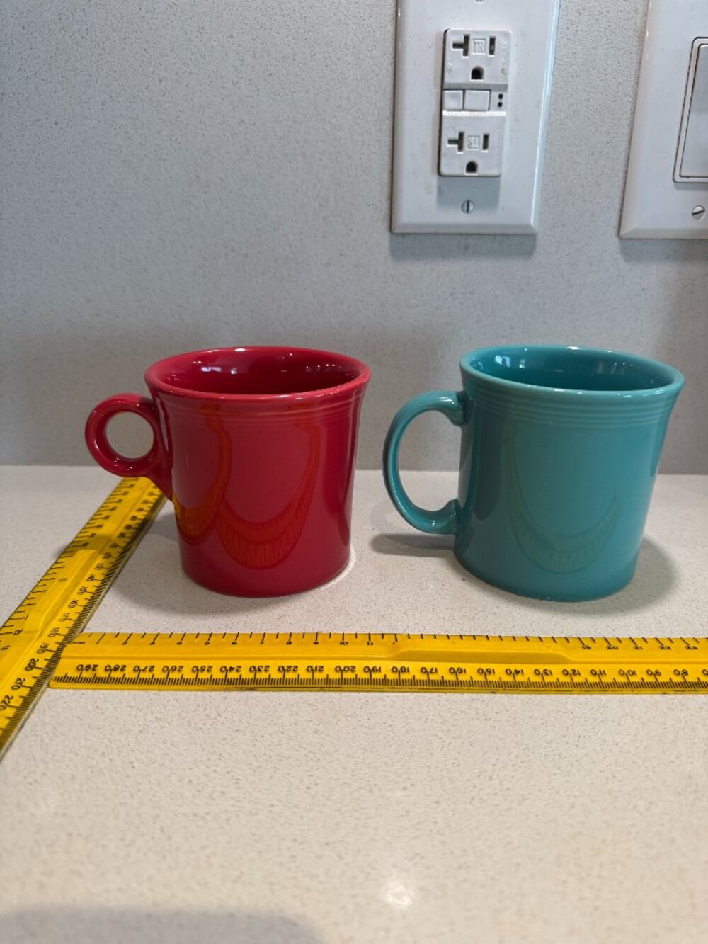 LOT OF 2 BLUE RED FIESTAWARE FIEST WARE USA MADE MUGS CLASSIC RING HANDLE